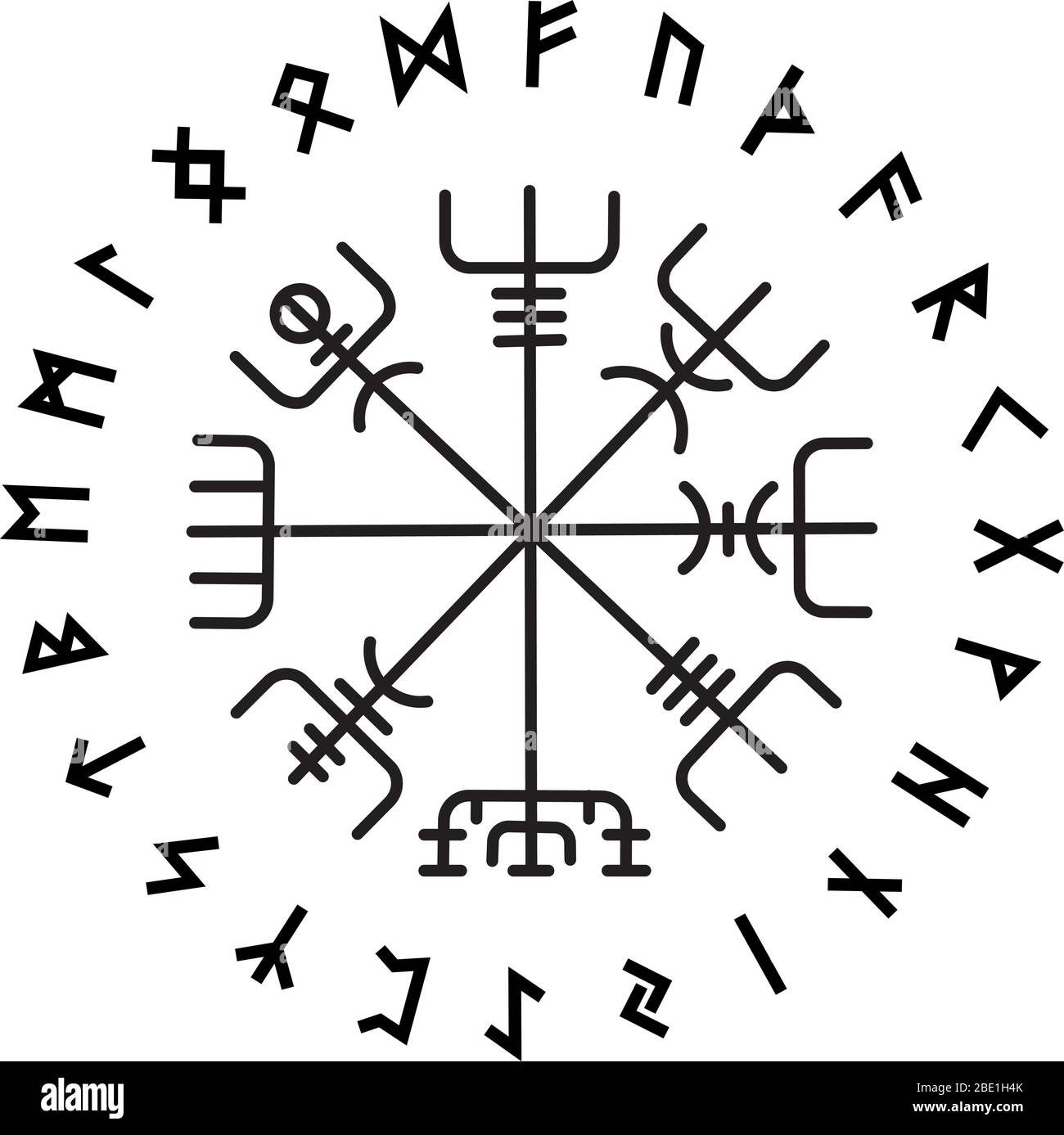 Vegvisir, der magische Kompass der alten isländischen Wikinger mit skandinavischen Runen Stock Vektor