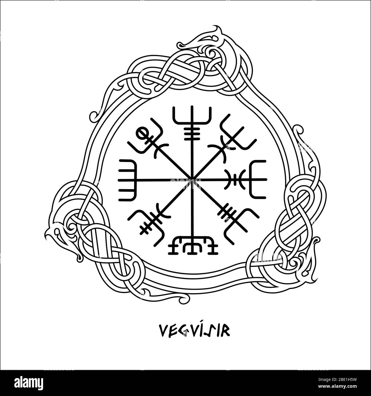 Vegvisir, der magische Kompass der antiken isländischen Wikinger mit skandinavischen Ornamenten Stock Vektor