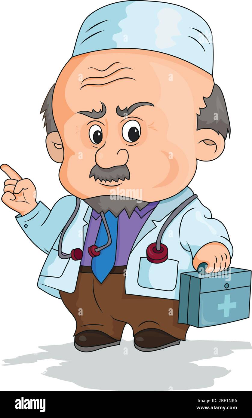 Lustige alte Doktor mit Stethoskop im Cartoon-Stil Stock Vektor