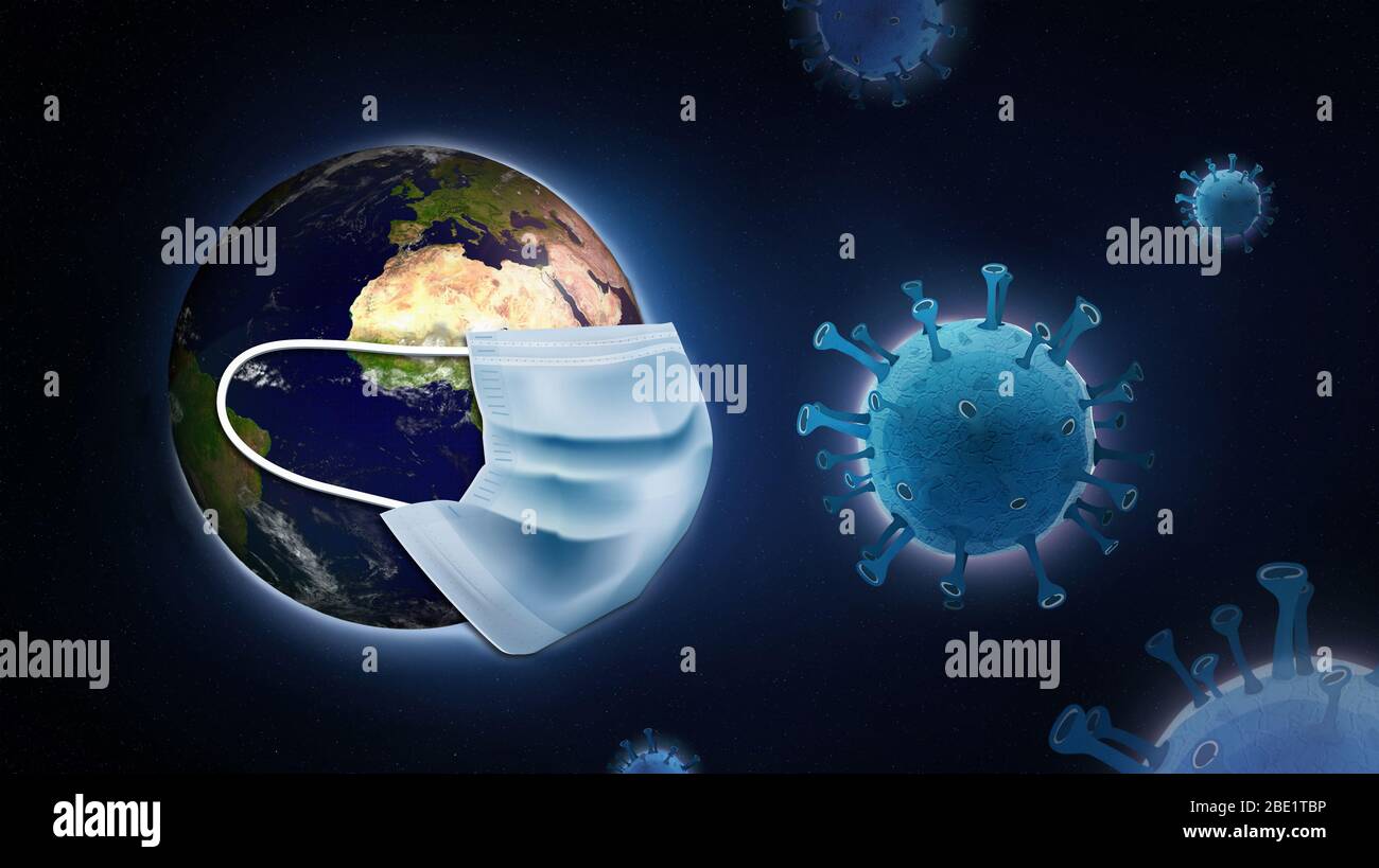 Die wird tragen medizinische Maske Schutz vor Virenbefall während COVID-19 Pandemie. Elemente dieses Bildes, die von der NASA bereitgestellt wurden Stockfoto