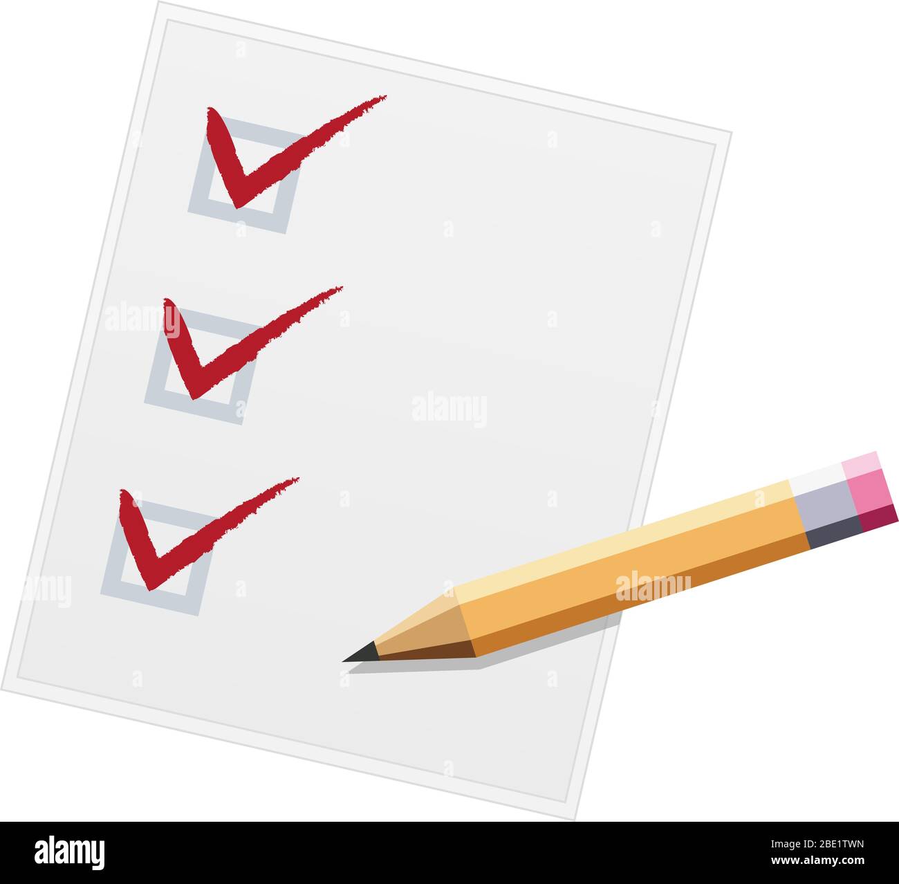 Checkliste mit Bleistift flaches Design Illustration. Drei von drei. Vektor Stock Vektor