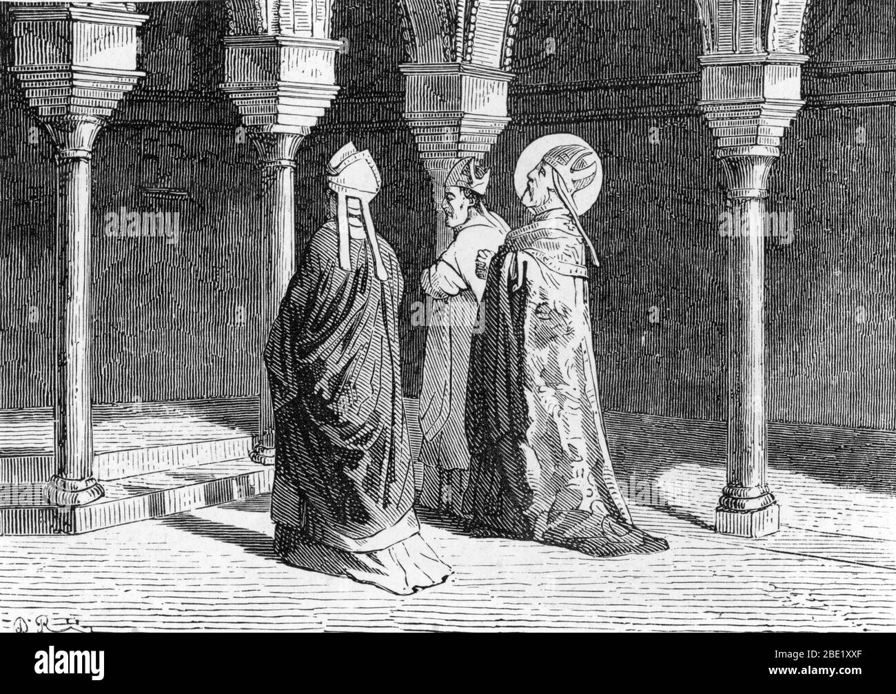 Repräsentation von Saint Isidore de Sevilla (560 oder 570 - 636) avec ses freres saint Leandre et saint Fulgence' (st Isidore von sevilla mit seinem Bruder Stockfoto