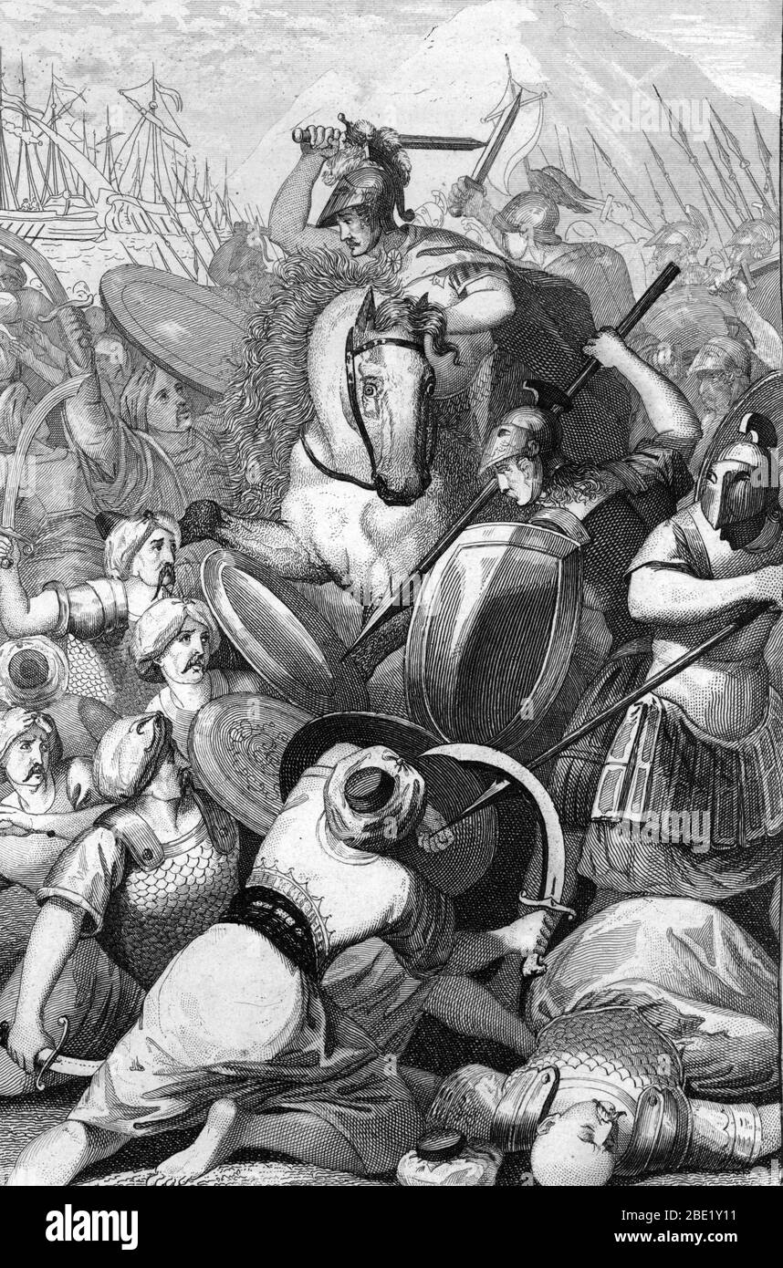 Premiere guerre medique : les atheniens repoussent les envahisseurs Perses lors de la bataille de Marathon, 490 AV JC (Schlacht von Marathon fand ich Stockfoto