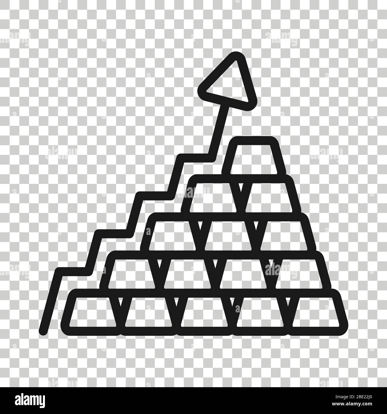 Symbol für Preiserhöhung des Goldstapels in flacher Ausführung. Vektorgrafiken aus silberfarbenem Backstein auf weißem isoliertem Hintergrund. Business Concept für Metal-Banking. Stock Vektor