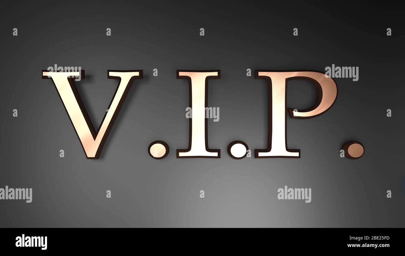 V.I.P. - sehr wichtige Person Zeichen auf schwarzem Hintergrund - 3D-Rendering-Illustration Stockfoto
