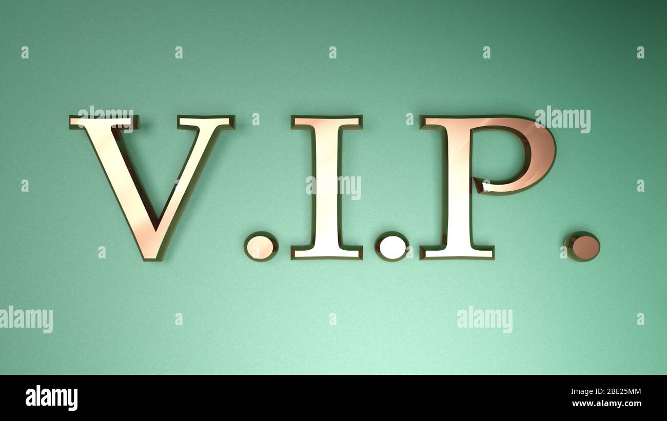 V.I.P. - sehr wichtig Person Zeichen auf grünem Hintergrund - 3D-Rendering-Illustration Stockfoto