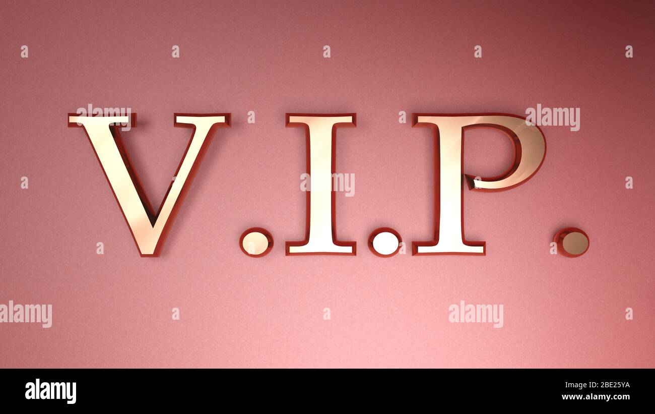V.I.P. - sehr wichtige Person Zeichen auf rot - rosa Hintergrund - 3D-Rendering-Illustration Stockfoto