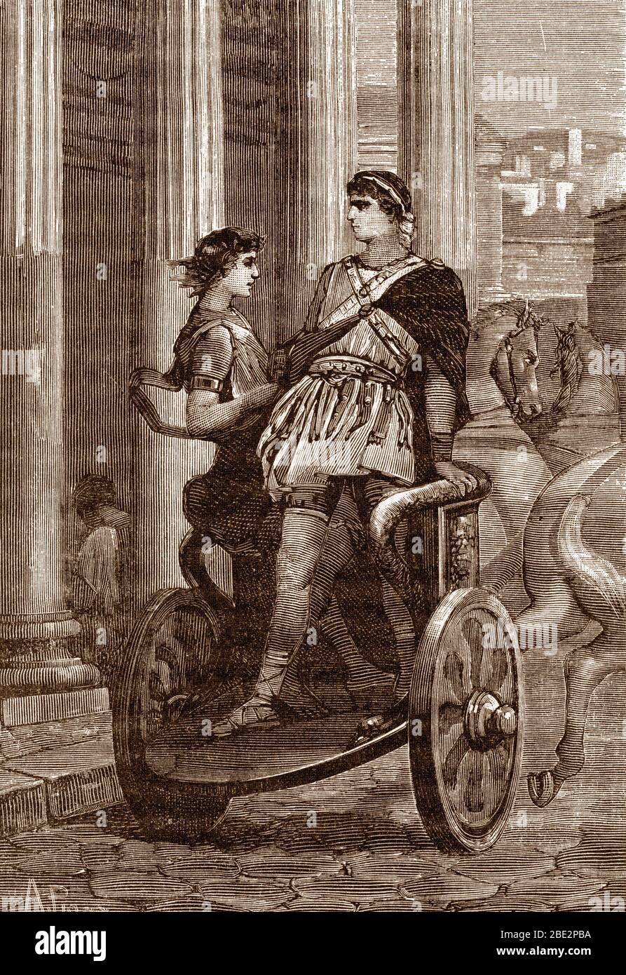 Vie quotidienne sous l'Empire romain : 'Relations homosexuelles de riches romains avec de jeunes conducteurs de chars' (Homosexualität in der alten r Stockfoto