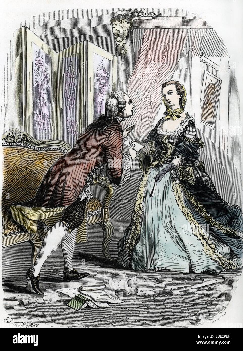 "Repräsentation von Etienne-Francois, comte de Choiseul (1719-1785) fournissant a Jeanne-Antoinette Poisson, Marquise de Pompadour (1721-1764), maitres Stockfoto