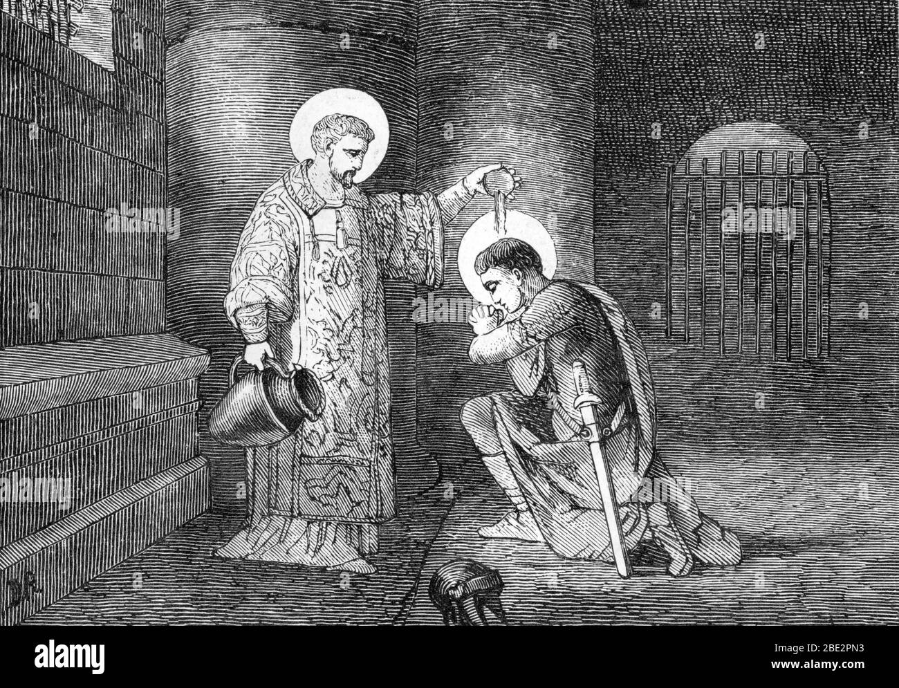 Repräsentation von saint Laurent baptizant le gardien de sa prison saint Romain de Rome (mort en 258) (st Romanus Ostiarius Soldat, im Gefängnis getauft Stockfoto
