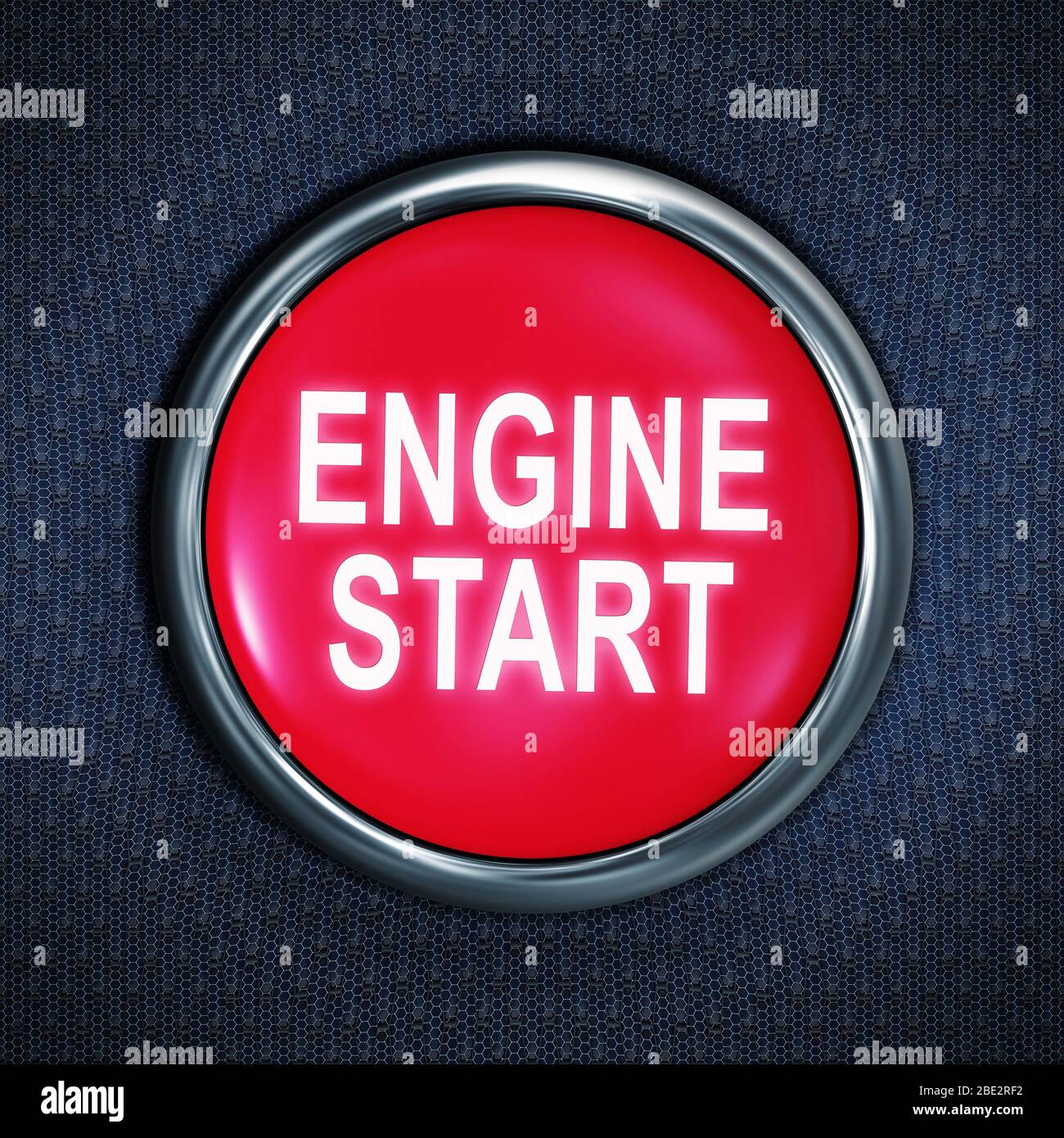 Ein roter Knopf mit der Aufschrift: 'Motor Start' Stockfoto