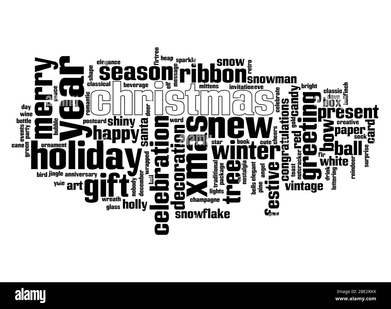 Eine Wortwolke mit zahlreichen Begriffen zum Thema Weihnachten Stockfoto