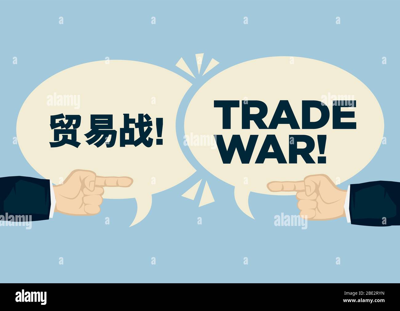 Handelskrieg zwischen China und den Vereinigten Staaten. Konzept von Krise, Argument oder Protektionismus. Abbildung des flachen Vektors. Stock Vektor