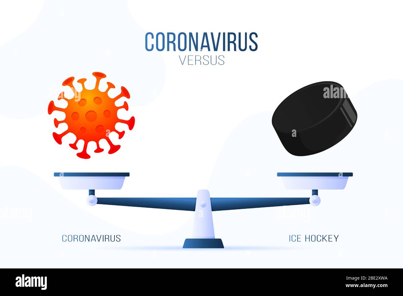 Vektorgrafik Coronavirus oder Eishockey. Kreatives Konzept von Skalen und Versus, auf der einen Seite der Skala liegt ein Virus Covid-19 und auf der anderen Seite Stock Vektor