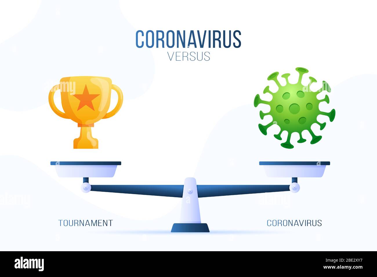 Vektorgrafik Coronavirus oder Siegerbecher. Kreatives Konzept von Skalen und Versus, auf der einen Seite der Skala liegt ein Virus Covid-19 und auf der anderen Seite Stock Vektor