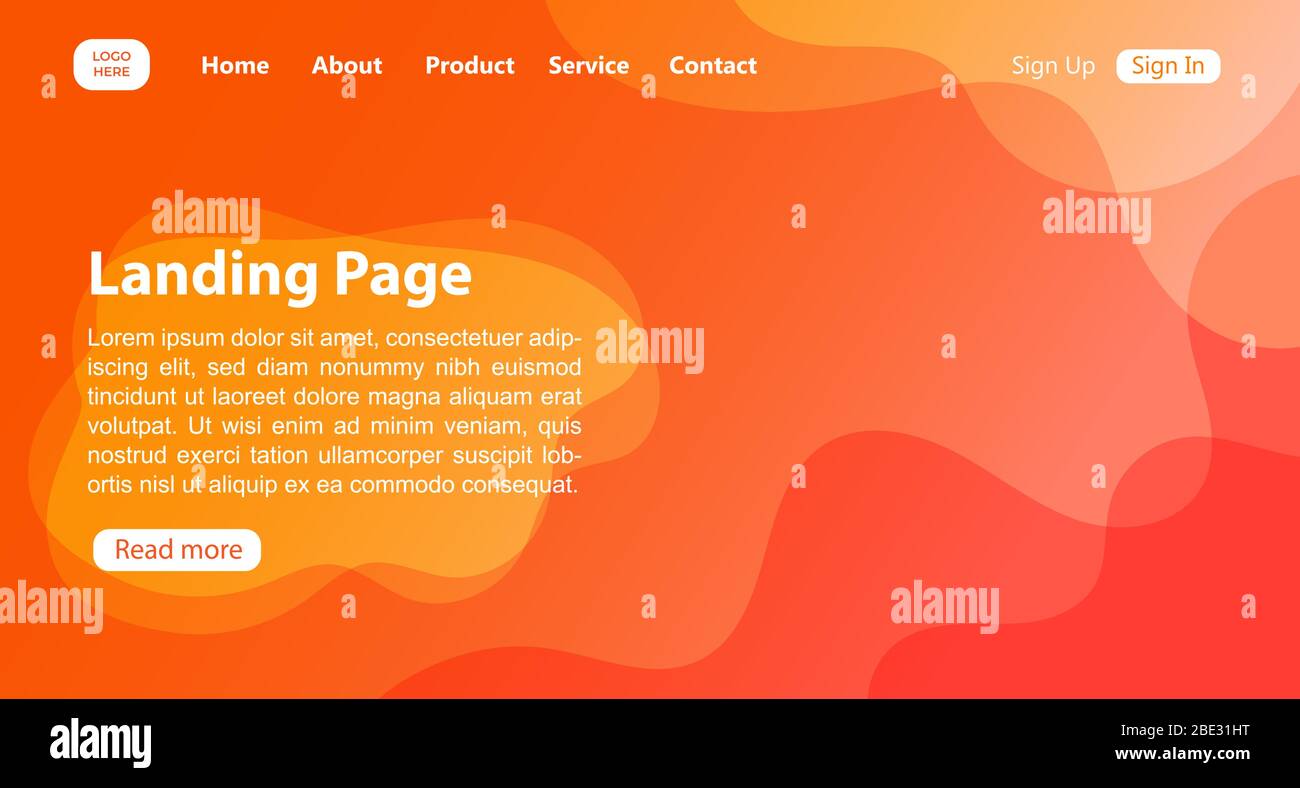 Abstrakte Landing Page Vorlage, Bunte Landing Page Hintergrund, Website Page Template, Orange Website Hintergründe Stock Vektor