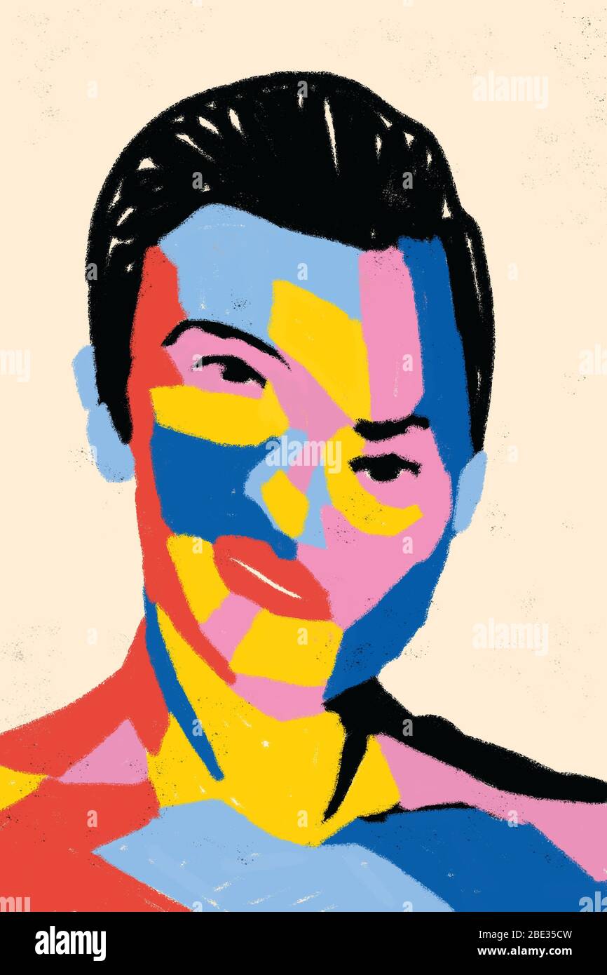 Psychiatrische Psychologie Konzept. Abstraktes Porträt zeigt Menschen farbenfrohe Gesicht, die emotionale Stimmung und Geisteszustand symbolisieren. Stockfoto