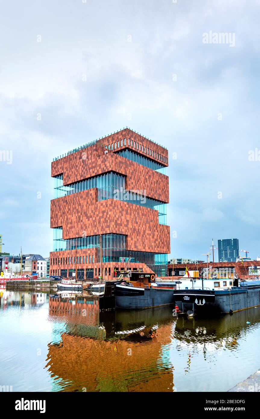 Außenansicht des Museums aan de Stroom, Antwerpen, Belgien Stockfoto