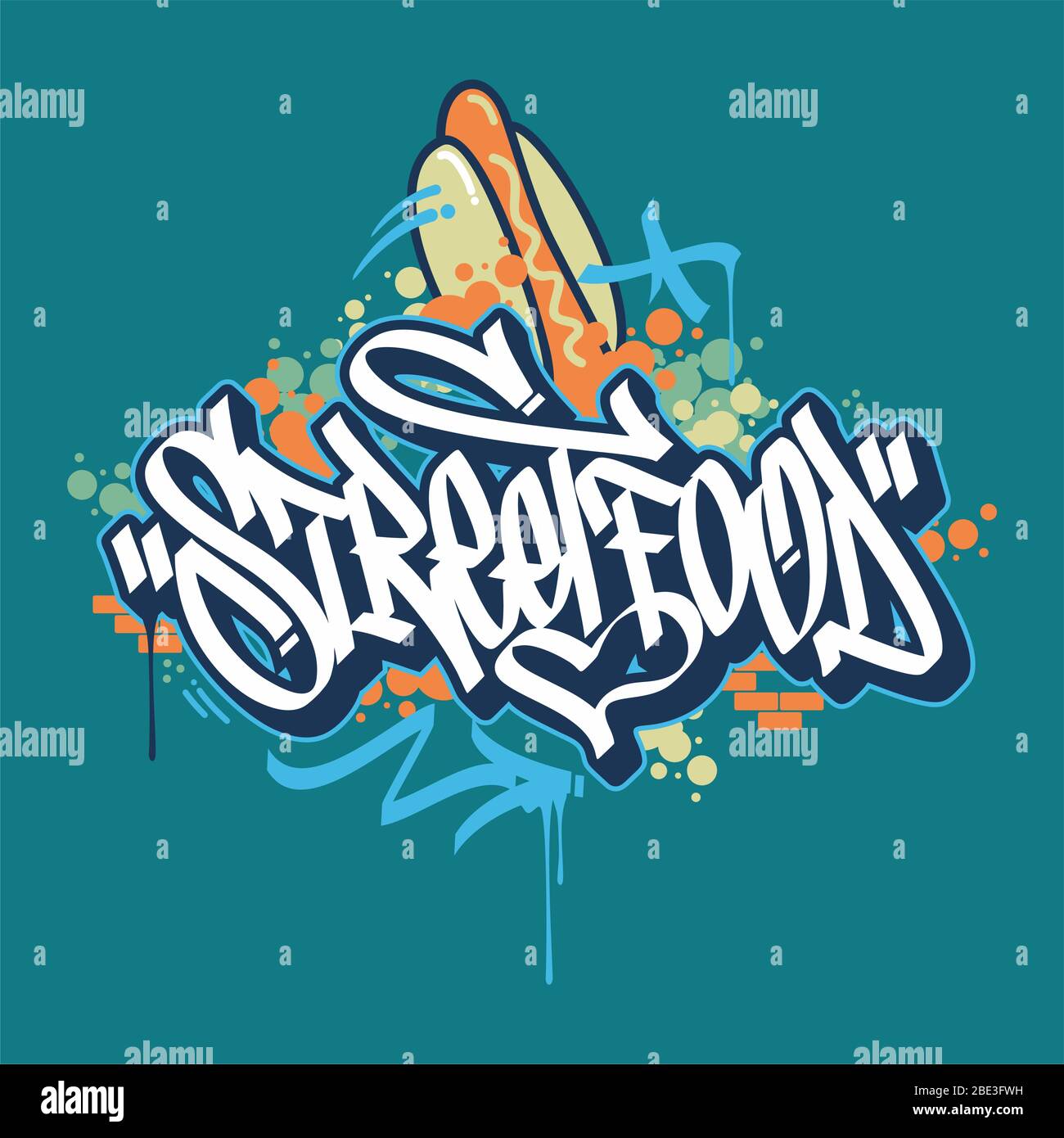 Abstrakt Hand skizziert Graffiti Style Street Food Vektor Typografie  Illustration als Logo, Abzeichen und Ikone, Postkarte, Karte, Einladung,  Flyer Stock-Vektorgrafik - Alamy