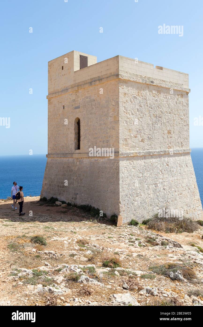 Ħamrija Turm, Wachturm an der Küste von Malta bei Qrendi Stockfoto