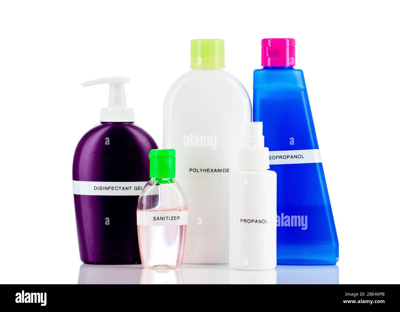 Flaschen Desinfektionsmittel. Stockfoto