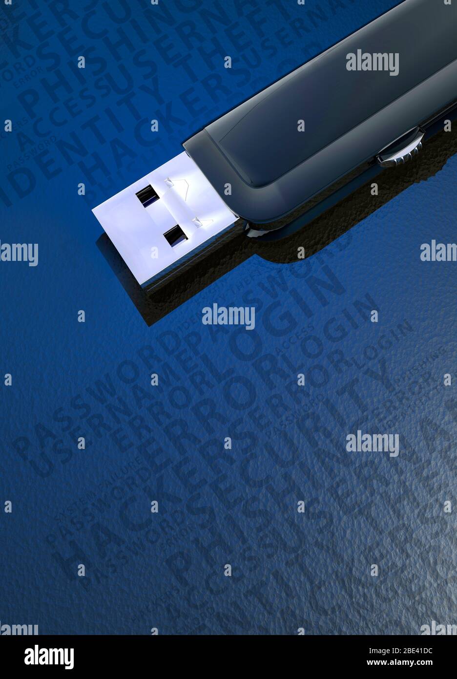 USB-Anschluss (Universal Serial Bus) vor blauem Hintergrund, Abbildung Stockfoto