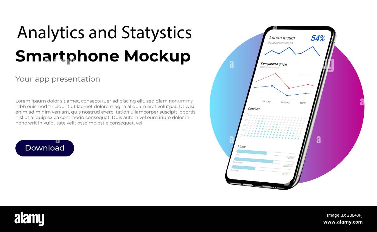 Analyse und Statistik Business Admin Dashboard für Marktanalysen. Benutzeroberflächenbildschirm der Benutzeroberfläche für Smartphone Stock Vektor