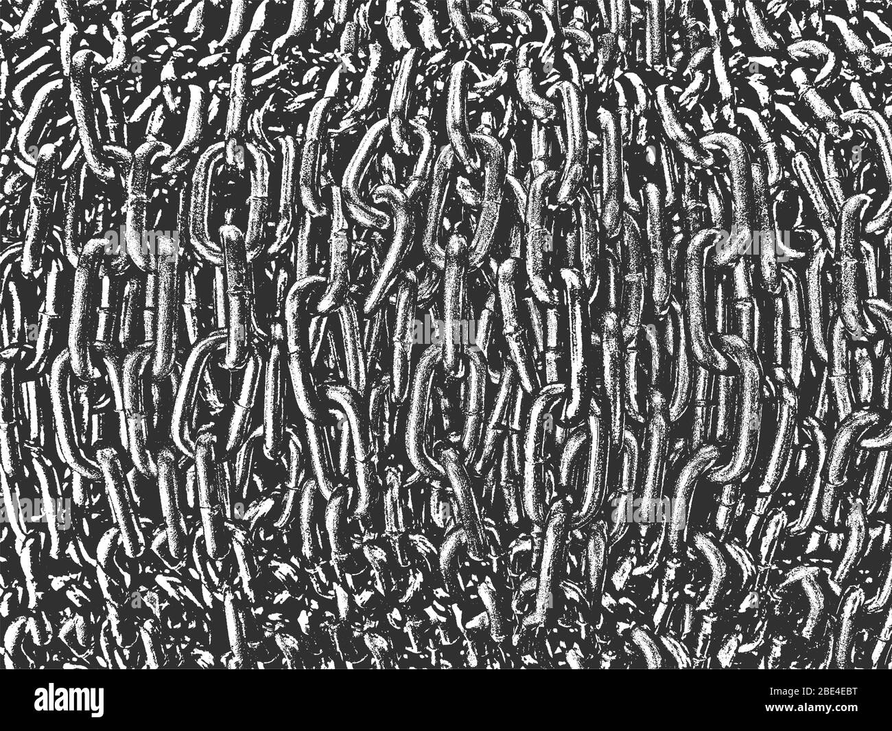 Alte verrostete geschälte, geschrägte Metallvektor-Textur mit Metallkettenelement in Bedrängnis. EPS8-Abbildung. Schwarz-weißer Grunge Hintergrund. Stock Vektor