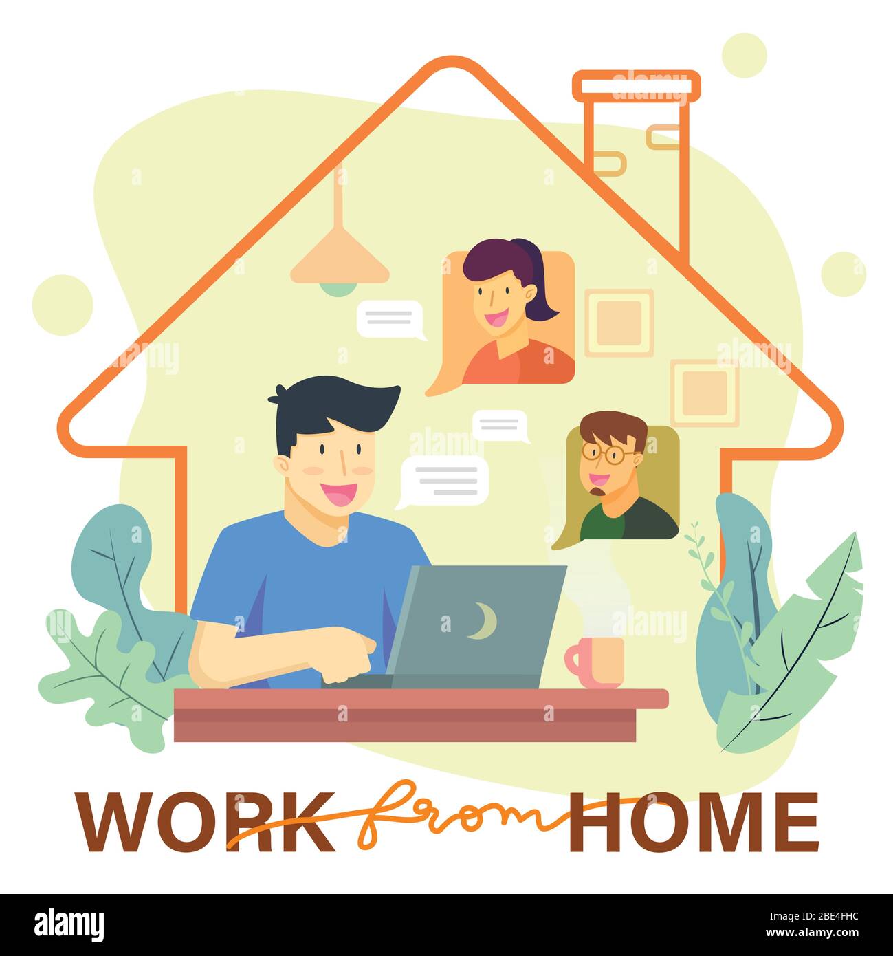 Arbeiten Sie von zu Hause aus für die Bekämpfung von Covid-19 oder Coronavirus Konzept Beschriftung Design Banner, Hintergrund und Kampf gegen Virus-Vektor-Illustration Stock Vektor