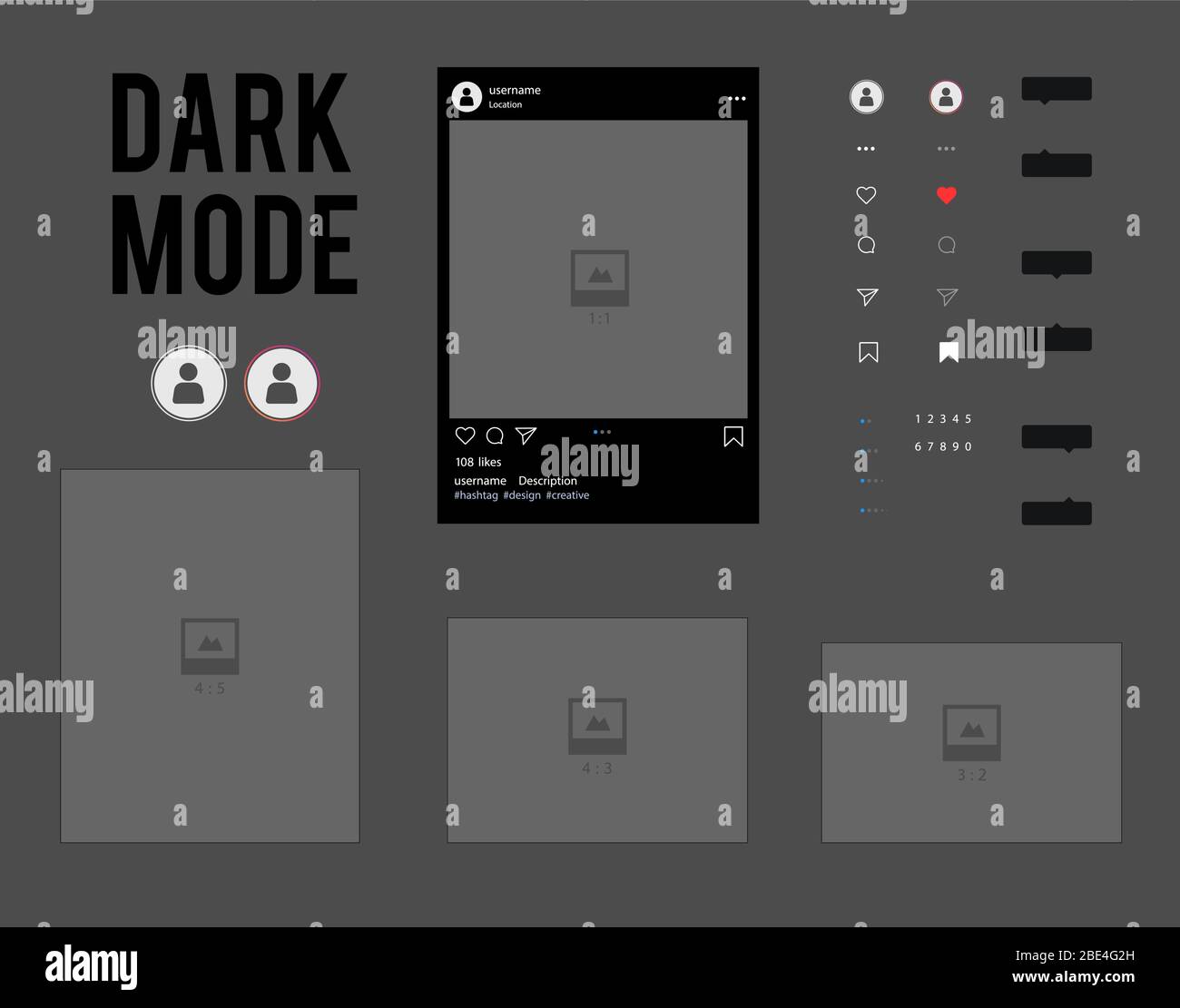 Der Vektor instagram Social Network Design Kit dunklen Modus Stock Vektor