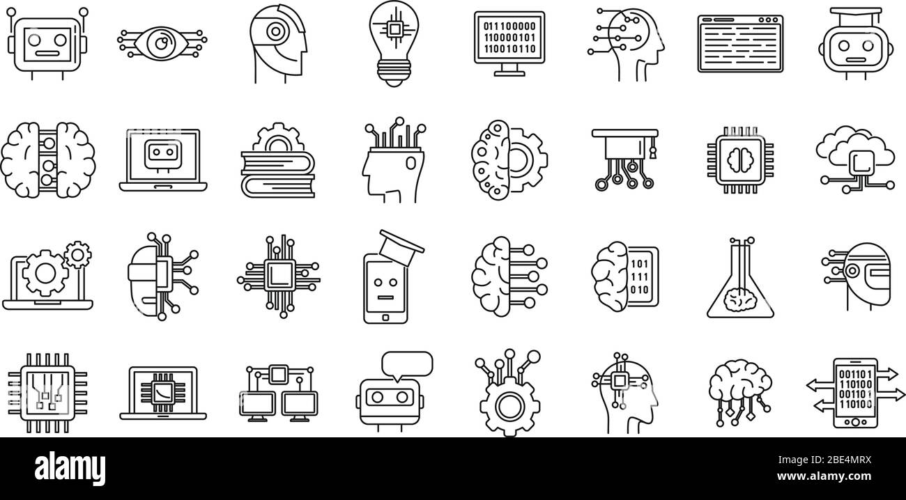 Wissenschaft maschinelles Lernen Symbole gesetzt. Umriss Satz von Wissenschaft maschinelles Lernen Vektor-Symbole für Web-Design isoliert auf weißem Hintergrund Stock Vektor