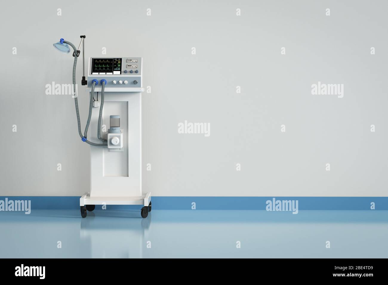 3d-Rendering medizinische Beatmungsgerät im Krankenhaus Stockfoto