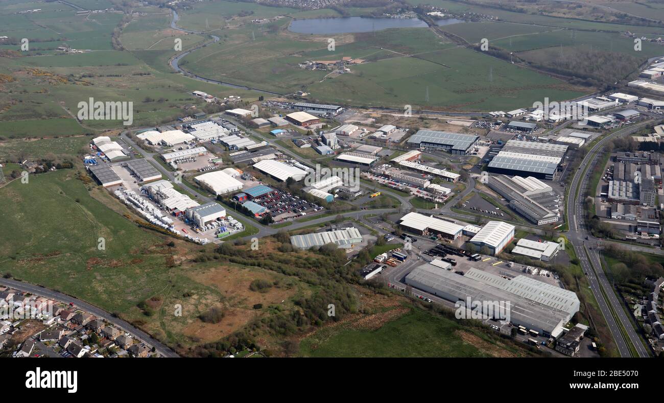 Luftaufnahme des Gewerbegebiet Whitebirk, Blackburn, Lancashire BB1 Stockfoto
