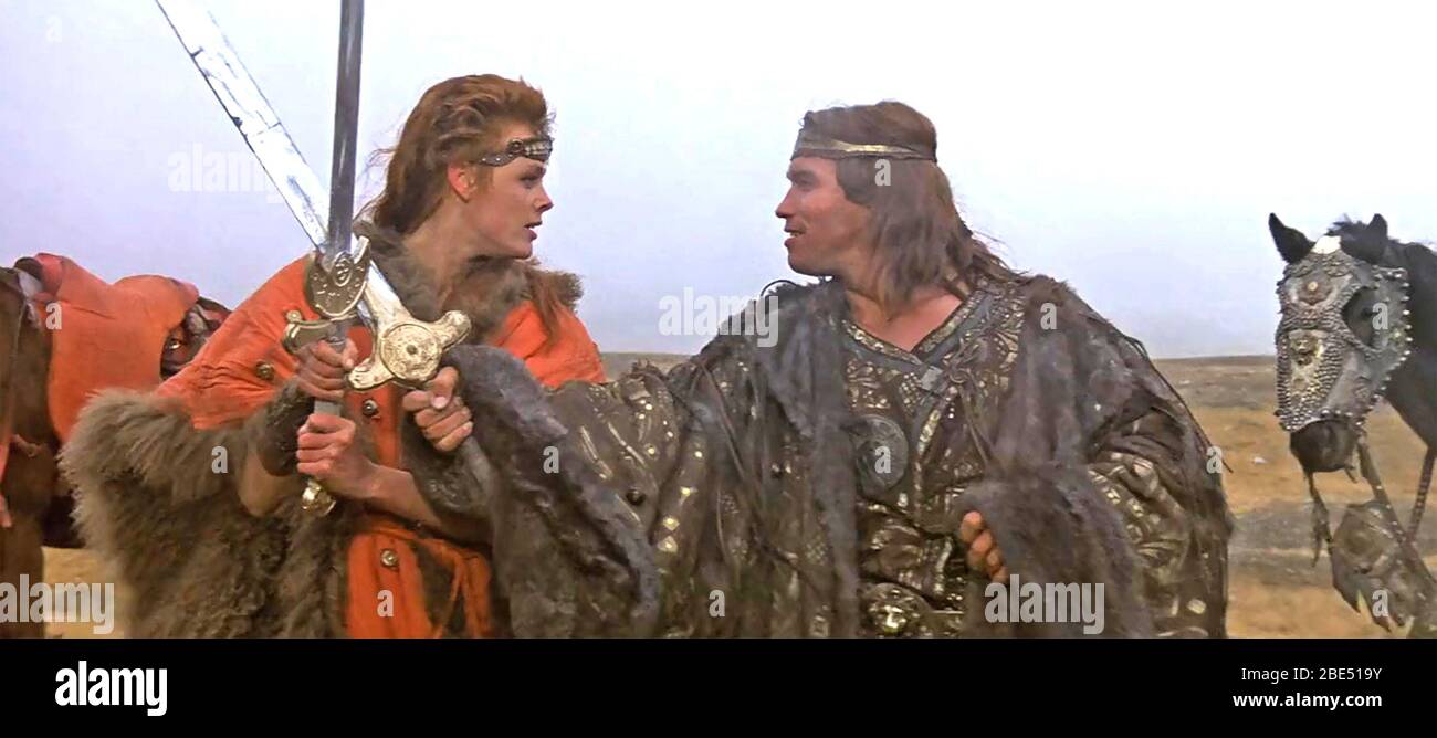 RED SONJA 1985 MGM/UA Film mit Arnold Schwarzenegger und Brigitte Nielsen Stockfoto