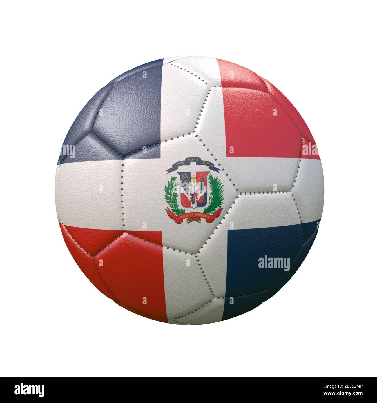 Fußball in Flaggenfarben isoliert auf weißem Hintergrund. Dominikanische Republik. 3D-Bild Stockfoto