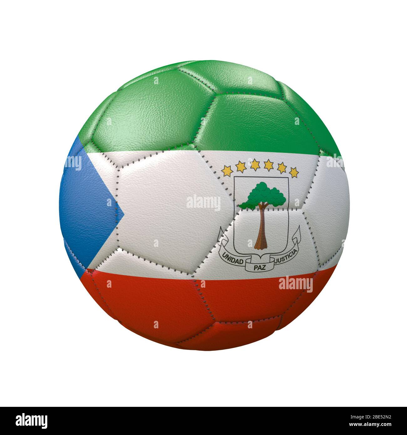 Fußball in Flaggenfarben isoliert auf weißem Hintergrund. Äquatorialguinea. 3D-Bild Stockfoto