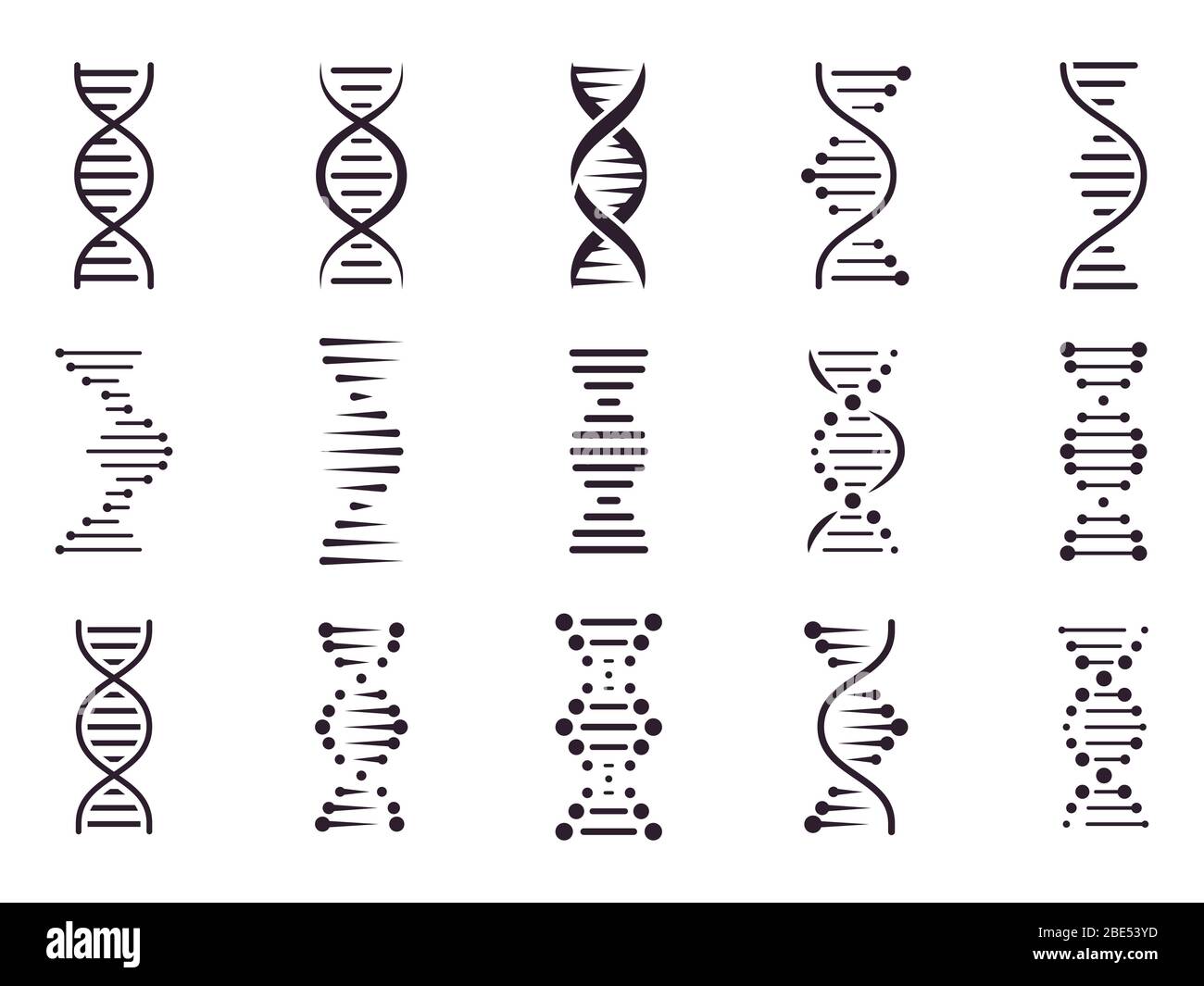 Symbol für spiralförmige DNA. DNA-Molekül Helix Spiralstruktur, Medizin Wissenschaft Chromosom Konzept, Biologie genetische Symbole isoliert Vektor-Symbole gesetzt Stock Vektor