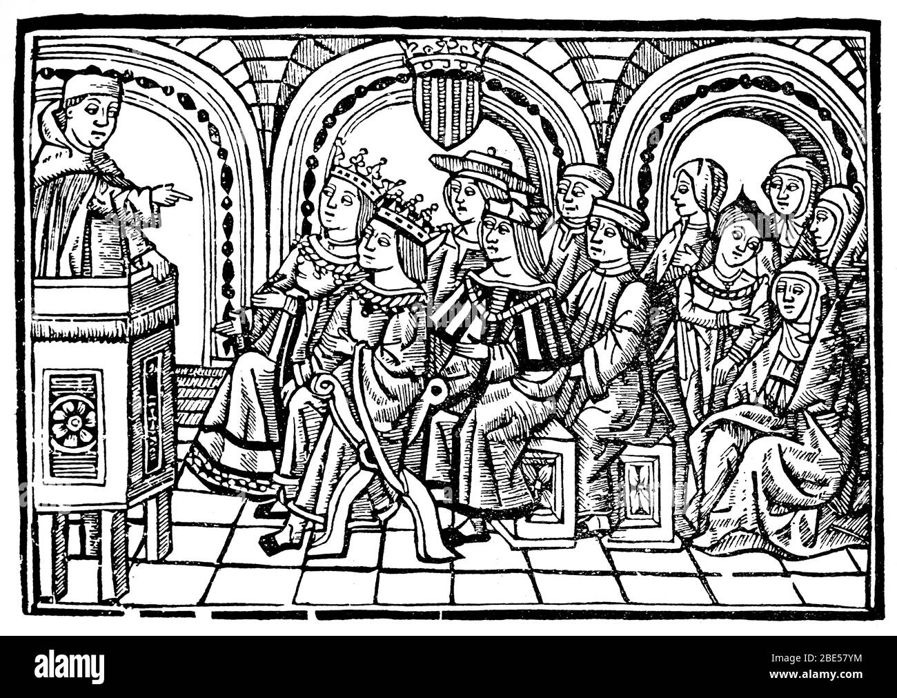 Sancho Porta (d. 1429) Predigt vor den Königen von Aragon. 'Sermons festitatus ...' . Illustrator: Joannis Joffre, Valencia 1512. Stockfoto