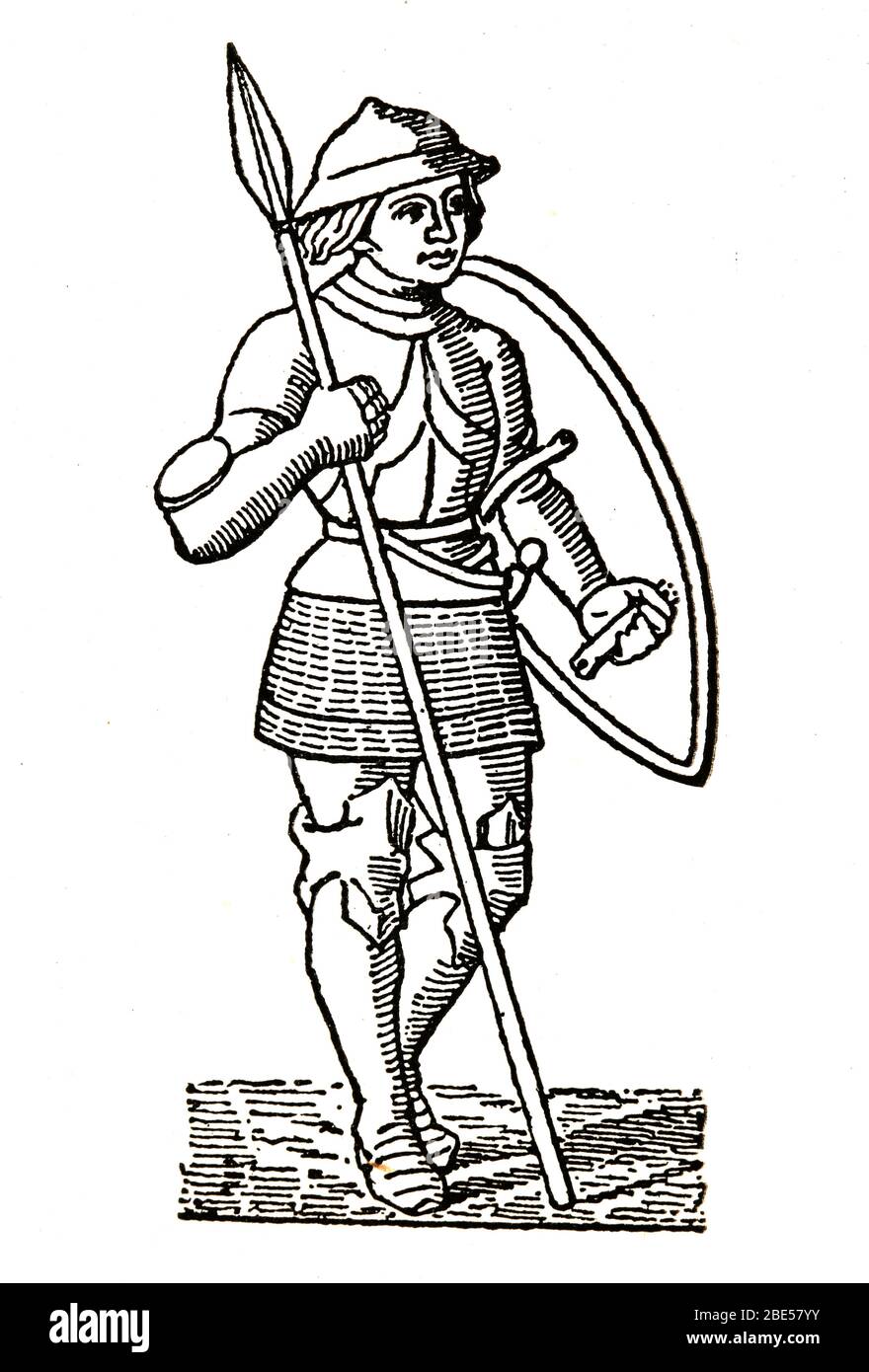 Mittelalter. Soldat. Gravur, 19. Jahrhundert. Stockfoto
