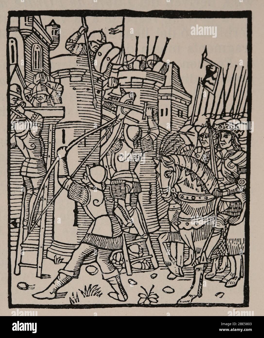 Szenen des Krieges. 15. Jahrhundert. Illustration des "Gefängnis der Liebe" des kastilischen Schriftstellers Diego de San Pedro (1437-1498). Stockfoto