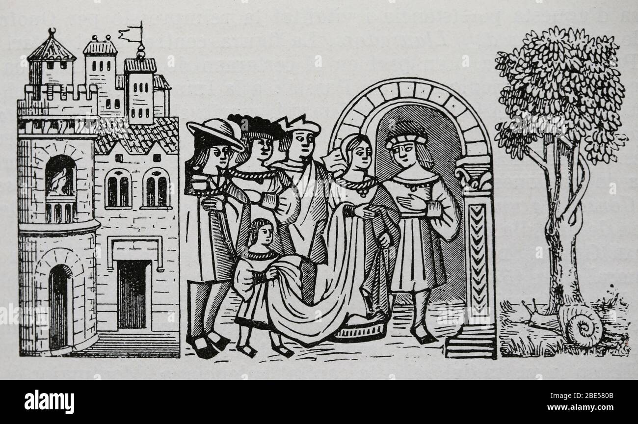 Poesie. Copla des Dichters und Notars Valencianer Andreu Martin Pineda (gest.1566). Gravur, 19. Jahrhundert. Stockfoto Poesie. Copla des Dichters und Notars Valencianer Andreu Martin Pineda (gest.1566). Gravur, 19. Jahrhundert. Stockfoto