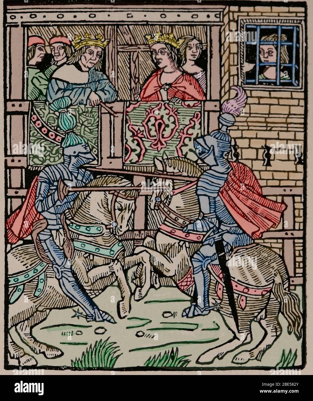 Ritterromantik. Szene des Rustings. 15. Jahrhundert. Stockfoto