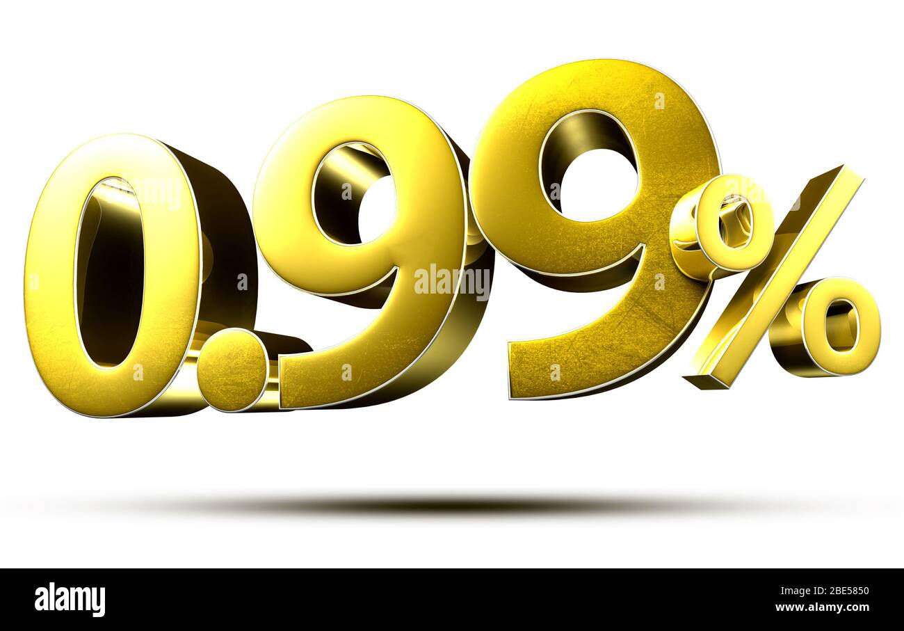 3D-Abbildung 0.99 Prozent Gold isoliert auf weißem Hintergrund. (Mit Beschneidungspfad) Stockfoto