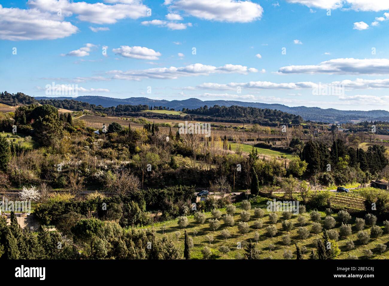 Blick auf die Landschaft von Carcassonne, Haute Garonne, Frankreich Stockfoto