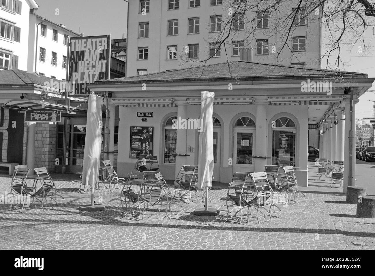 Geisterstadt Corona Zürich Stadt: Die Oper, das Theater Hechtplatz und alle anderen Kulturinstitutionen sind wegen Covid19 Virus geschlossen Stockfoto