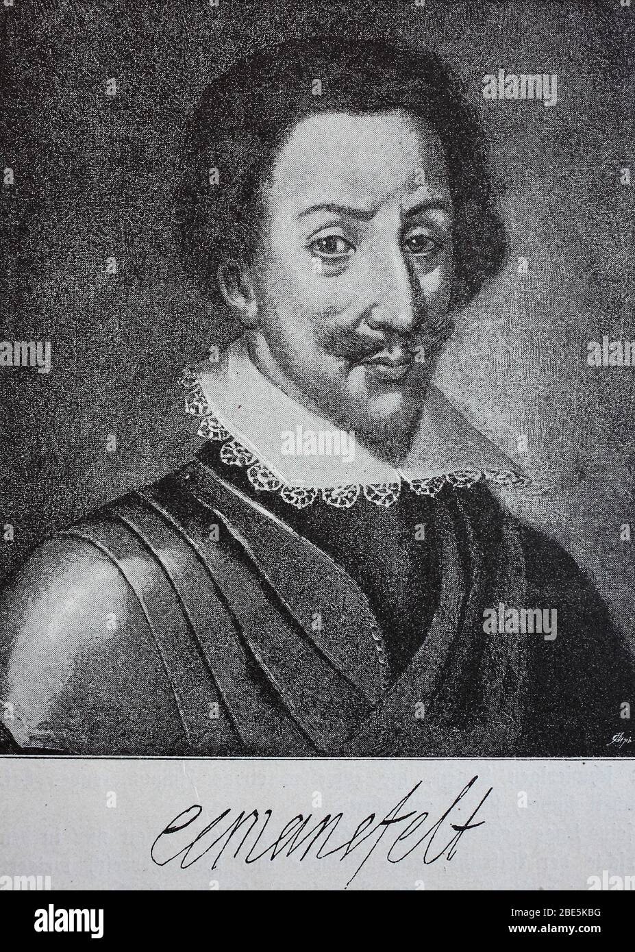 Graf Peter Ernst II. Von Mansfeld, meist Ernst von Mansfeld, 1580 - 1626, war in den frühen Jahren des Dreißigjährigen Krieges ein bedeutender Söldner- und Militärführer / Graf Peter Ernst II. Von Mansfeld, Meist Ernst von Mansfeld, 1580 - 1626, War ein bedeutender Söldner- und Heerführer in den Anfangjahren des Dreißigjährigen Krieges, historisch, digital verbesserte Reproduktion eines Originals aus dem 19. Jahrhundert / digitale Reproduktion einer Originalvorlage aus dem 19. Jahrhundert Stockfoto