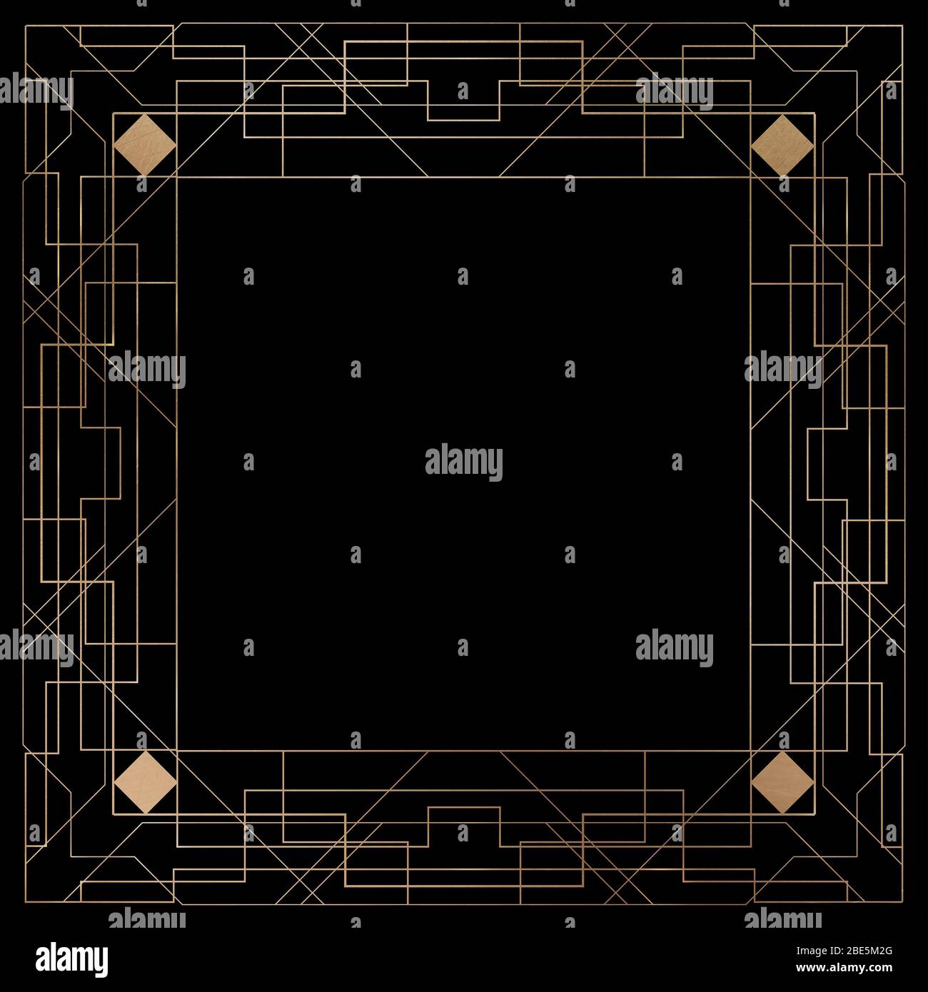 Gold und Schwarz große Gatsby Stil 1920er Jahre Art Deco Muster Illustration. Musterrahmen mit Kopierbereich Stockfoto