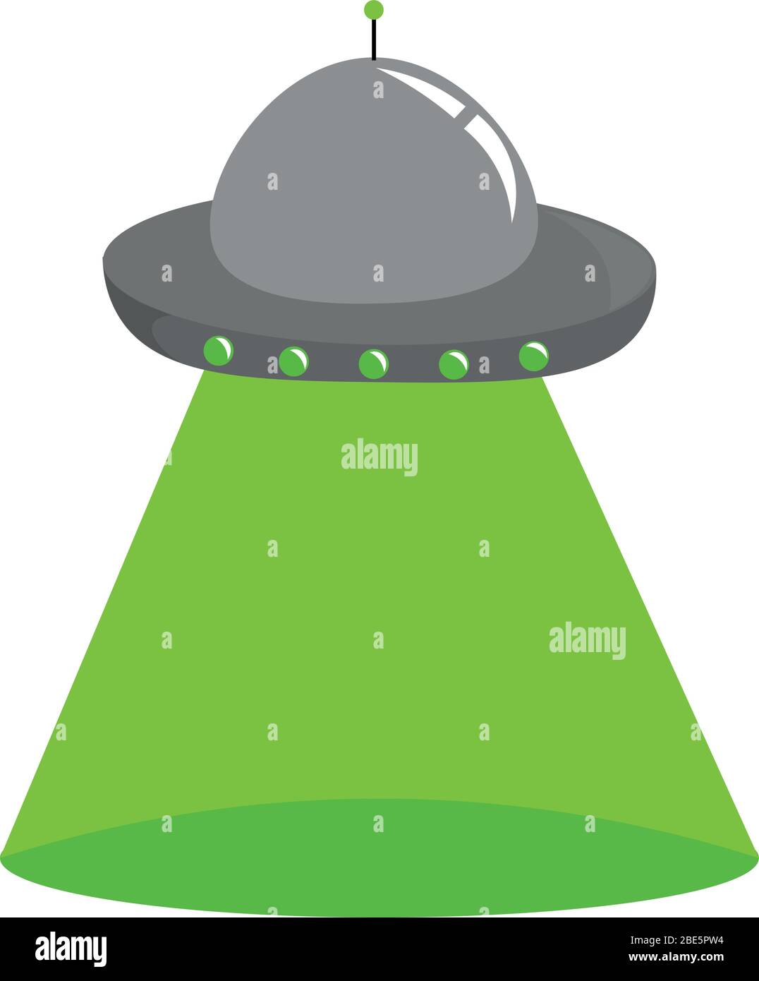 UFO. Fliegende Untertasse mit grünem Schein. Platz für Text. Übernatürliches Aufdruck und Poster. Wissenschaft und Verkehr. Stock Vektor