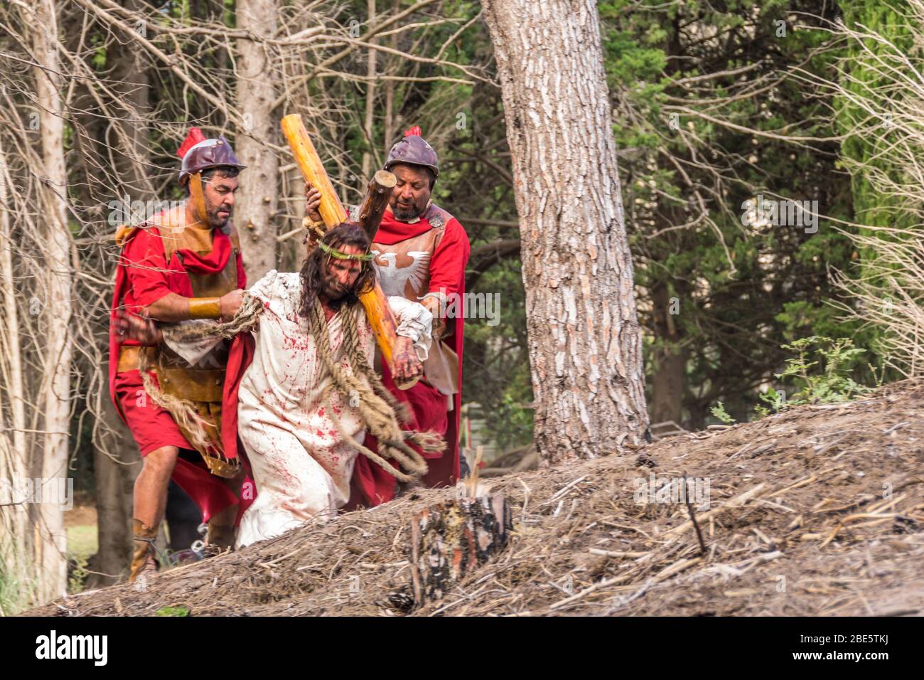 Claromeco, Buenos Aires, Argentinien - 26. März 2016: Live-Darstellung der Via Crucis in Claromeco, Buenos Aires, Argentinien Stockfoto