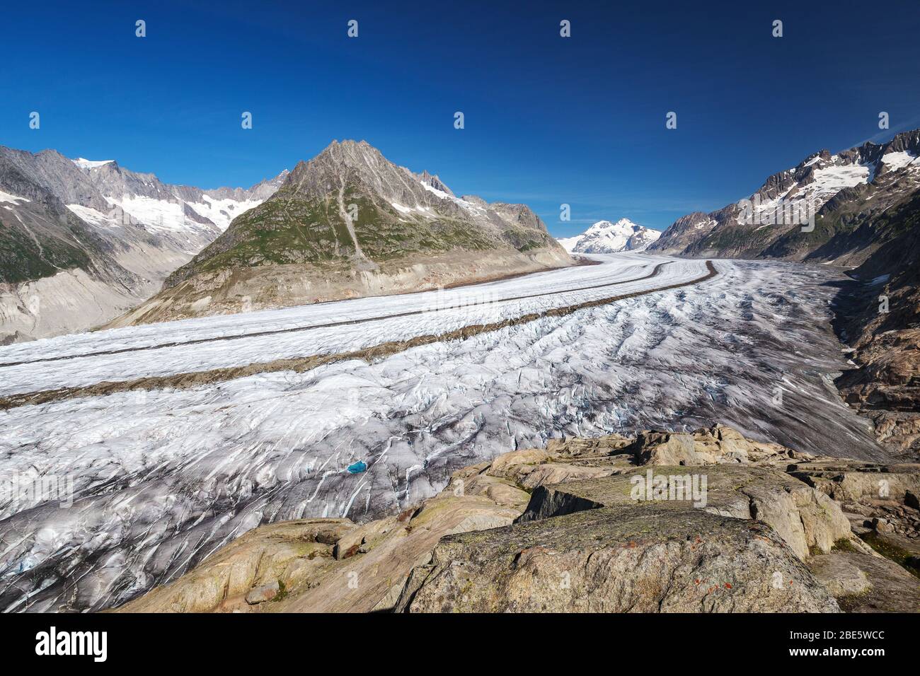 Der Aletschgletscher. Aletschgletscher. Die Ostbernischen Alpen im Schweizer Kanton Wallis. Schweiz. Stockfoto